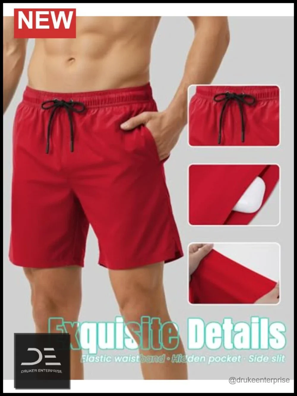 Men's Swim Trunks with Compression Liner Quick Dry Drawstring Beach Shorts